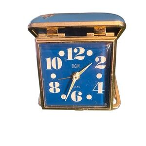 Vintage Elgin Blue and Gold Alarm Clock
